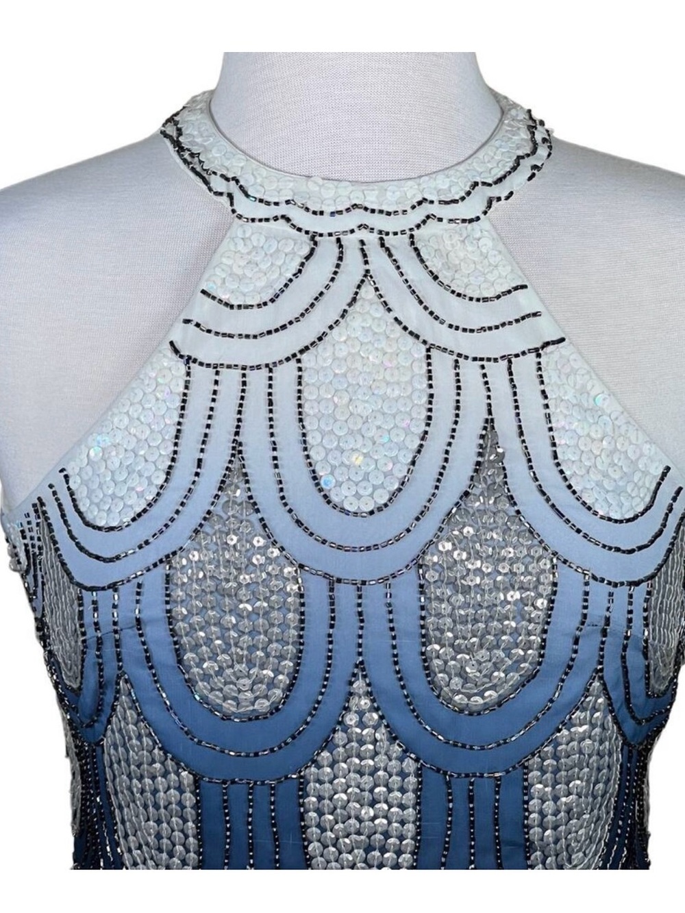Embellished Ombre Halter Sequin Top - Navy to White - Picture 2 of 12